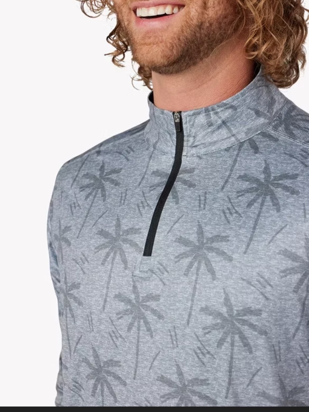 Chubbies Momentum Plushy Palm Men’s 1/4 Zip Tropical Palm Tree Gray Size Large